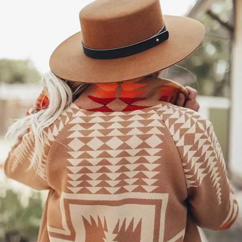 SOLD OUT Western Boho Tribal Camel Button Up Peacoat Coat - Picture 5 of 7